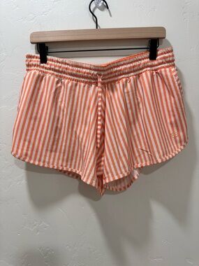 Albion Fit Sprinter Shorts Orange White Stripes Women's Large Summer Pockets